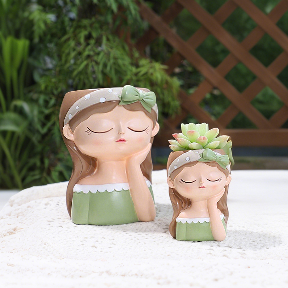 Cute Girl Small Plant Pot Resi - Echeveria Succulent incelemesi ve fiyatı